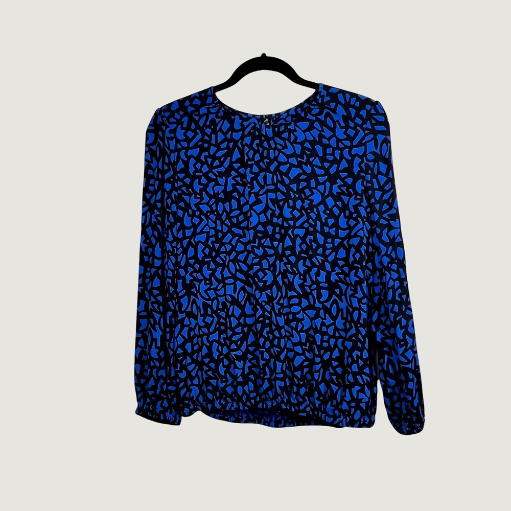 Burberry Brit Blouse Womens L Blue Black Abstract Geometric Viscose Top